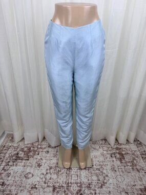 Y2K Wmns Vintage Newport News Silk Tapered Leg High Waist Pants Light Blue Sz 10